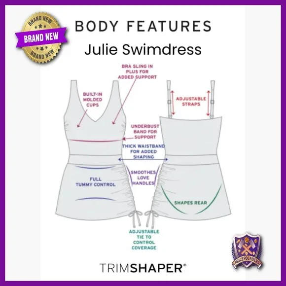 Size 16 One-Piece Swimdress with Tummy Control Adjustable Straps